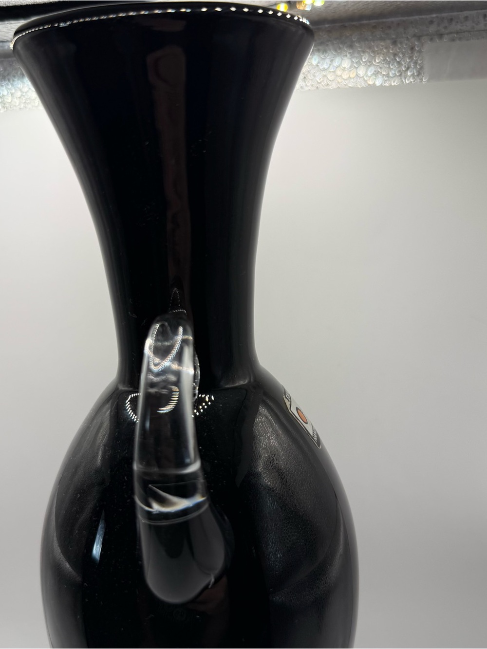 Blenko Urn Black Handblown Glass Vase with Clear Handles - Picture 12 of 16